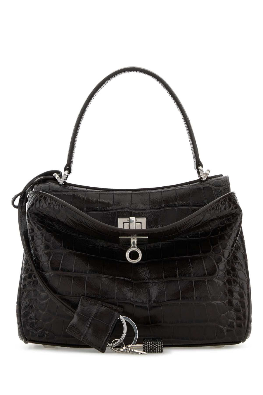 Balenciaga Crocodile-Embossed Leather Shoulder Bag — Black