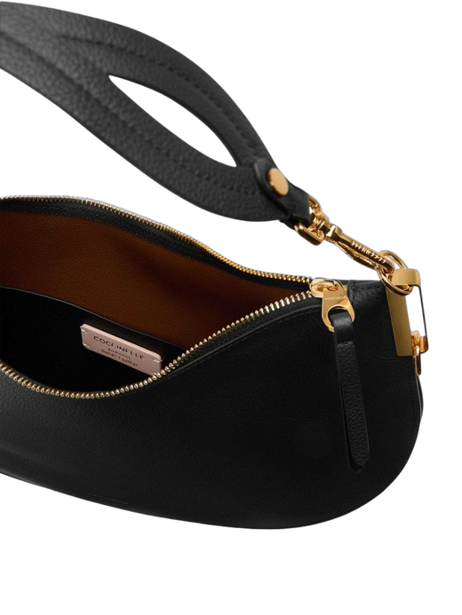 Coccinelle Double Grainy Leather Shoulder Bag — Black Cowhide