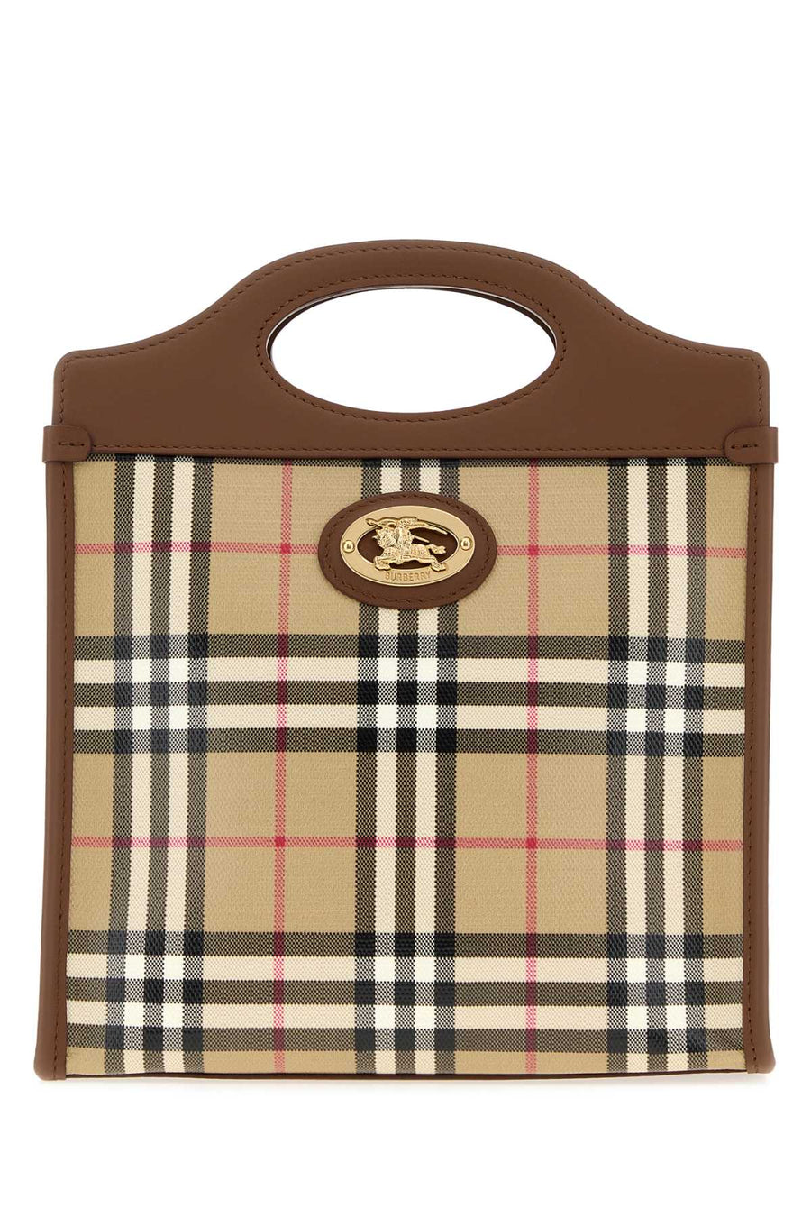 Burberry Check Canvas Top Handle Bag — Beige Cotton