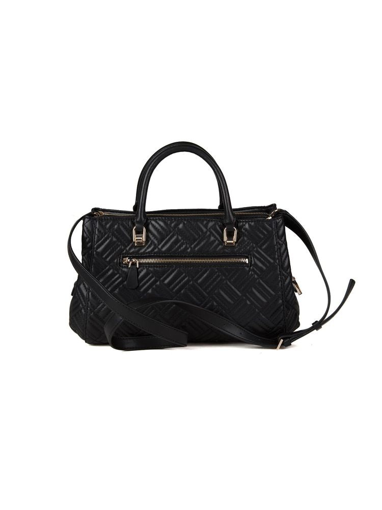 Guess Sally Triple Comp Shoulder Bag — Black Polyurethane