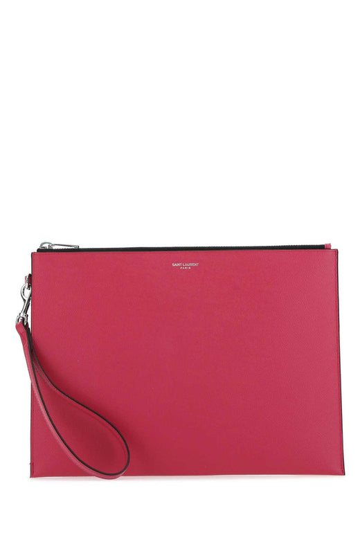 Saint Laurent Textured Leather Clutch — Pink Wallet