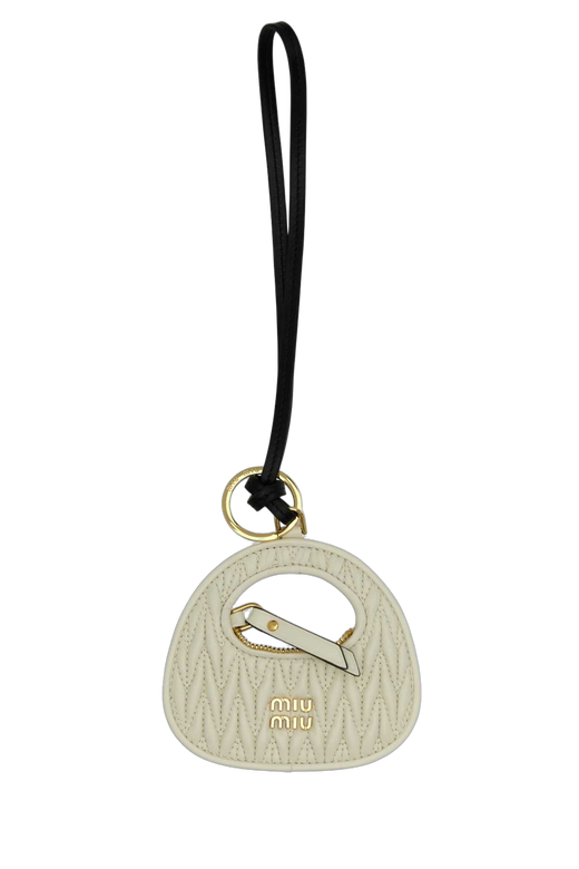 Miu Miu Matelassé Leather Key Case — Beige Keychains
