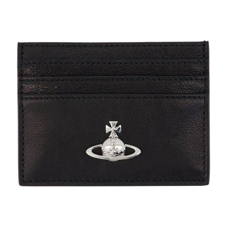 Vivienne Westwood Embossed Orb Logo Calfskin Card Case — Black Cases
