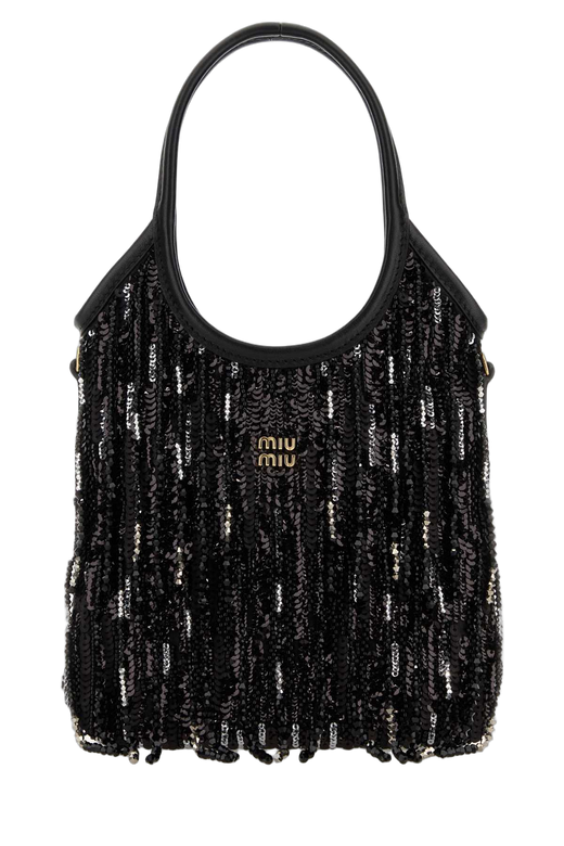 Miu Miu Sequin-Embellished Shoulder Bag — Black