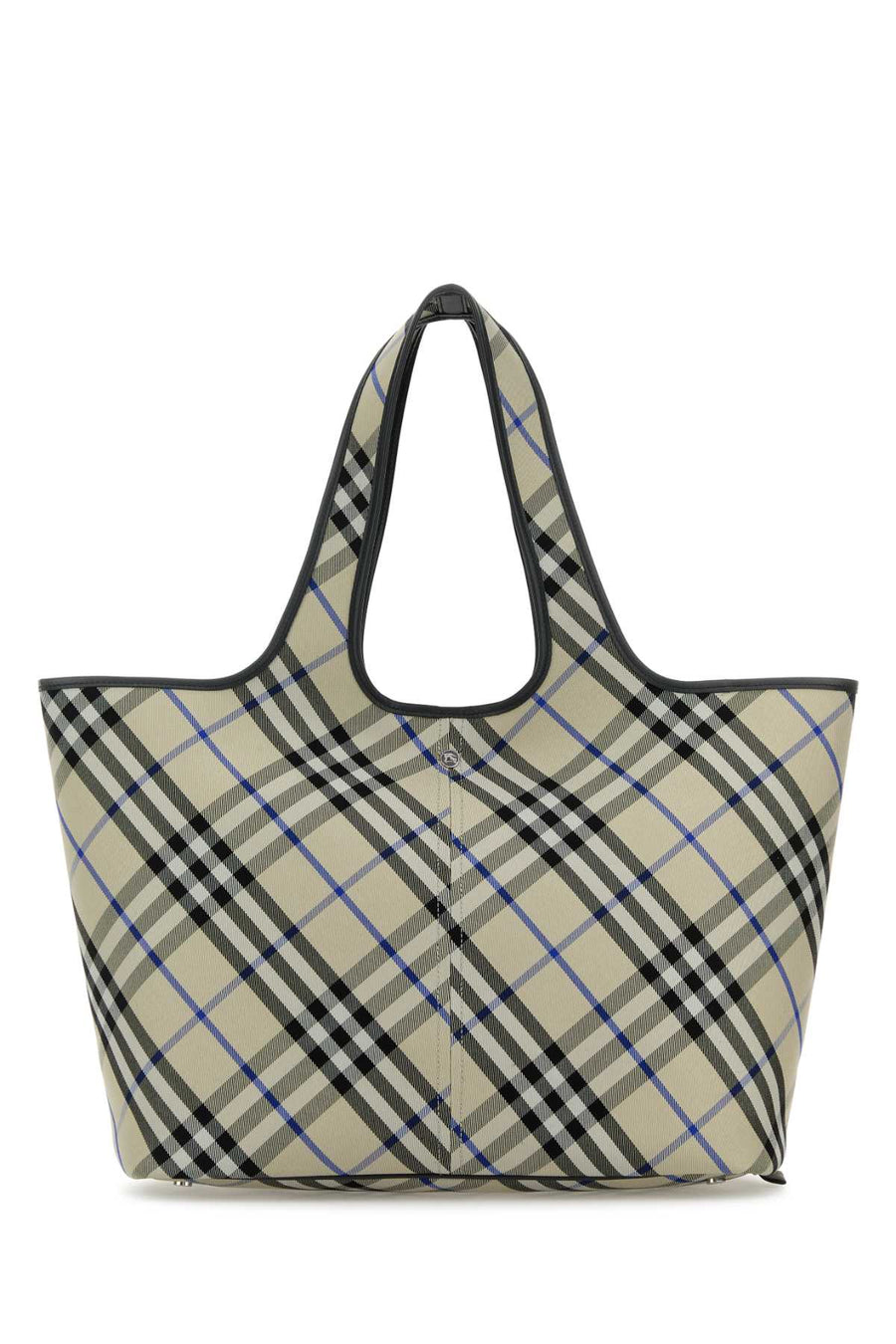 Burberry Tartan-Print Cotton Tote Bag — Beige Exterior