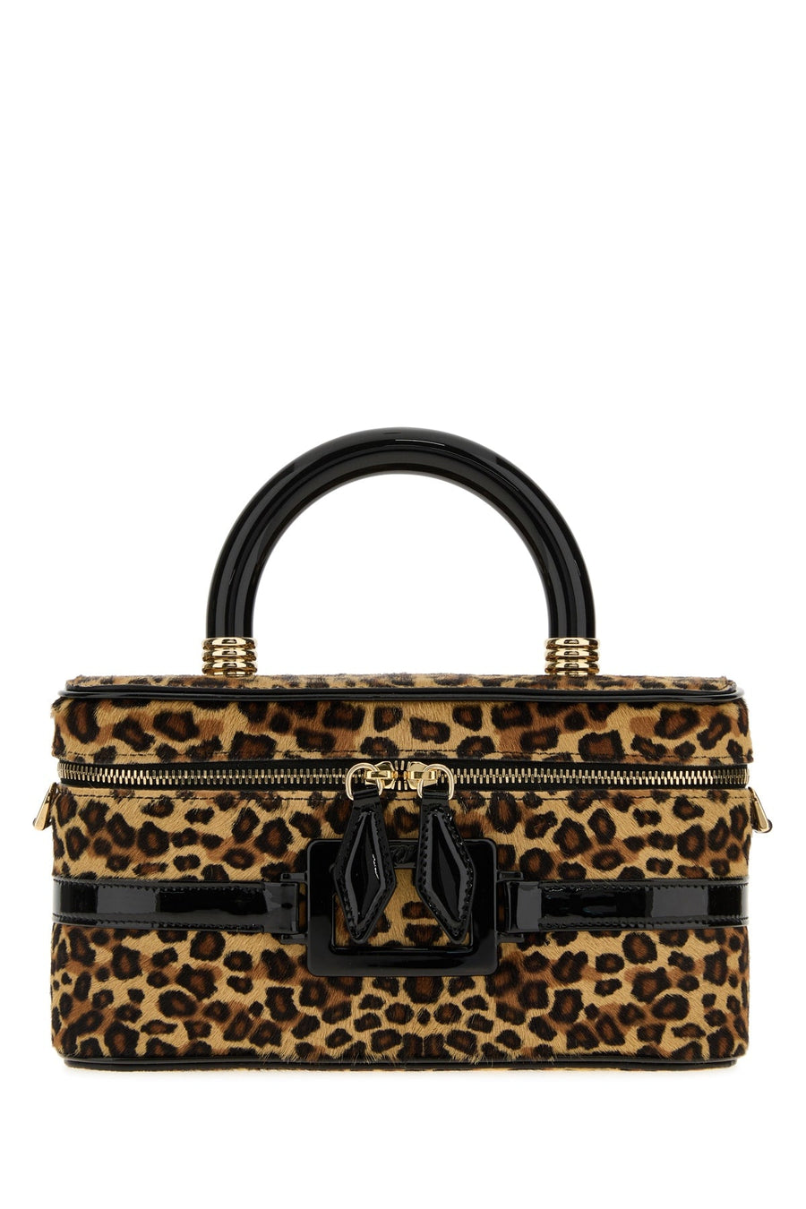 Roger Vivier Leopard-Print Calf Hair Top Handle Bag — Brown
