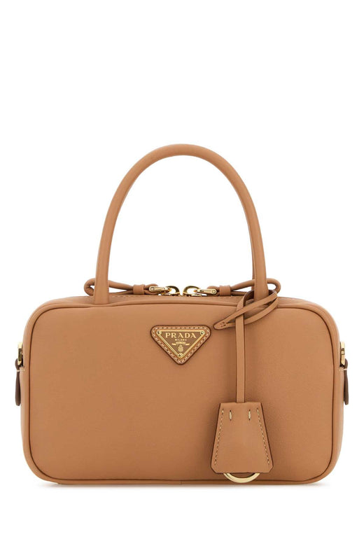 Prada Leather Top Handle Bag — Tan