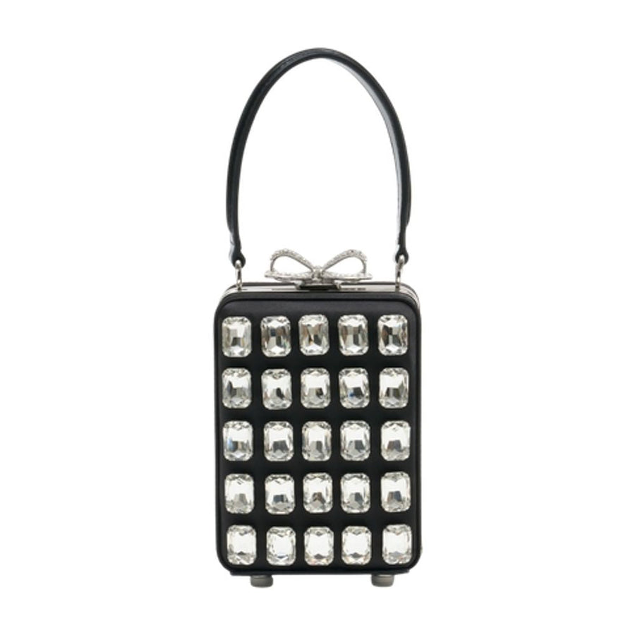 Self-Portrait Crystal-Embellished Clutch — Black Silk