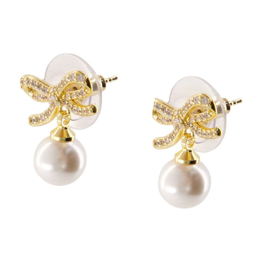 Self-Portrait Bow Pearl Earrings — Gold Metal