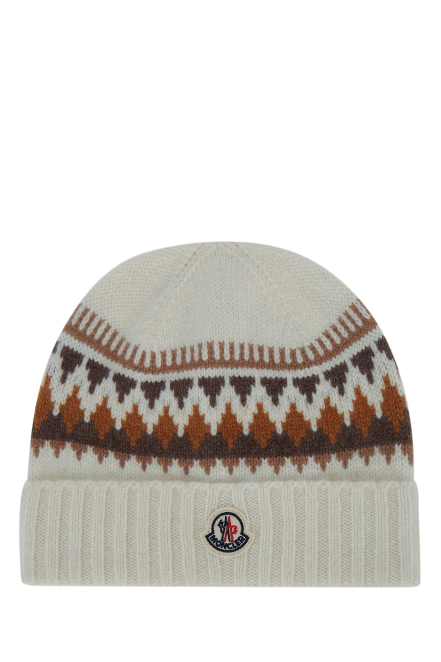 Moncler Jr Hat Fair Isle Knit Beanie — Beige Beanies