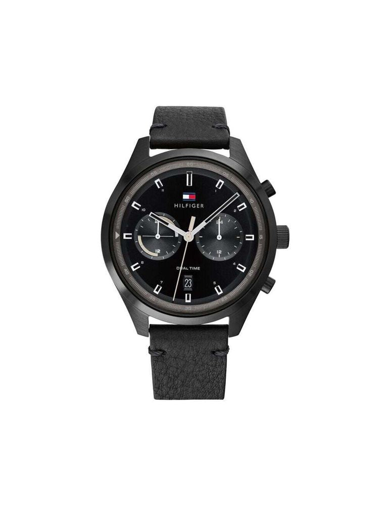 Tommy Hilfiger Chronograph Leather Watch — Black Watches