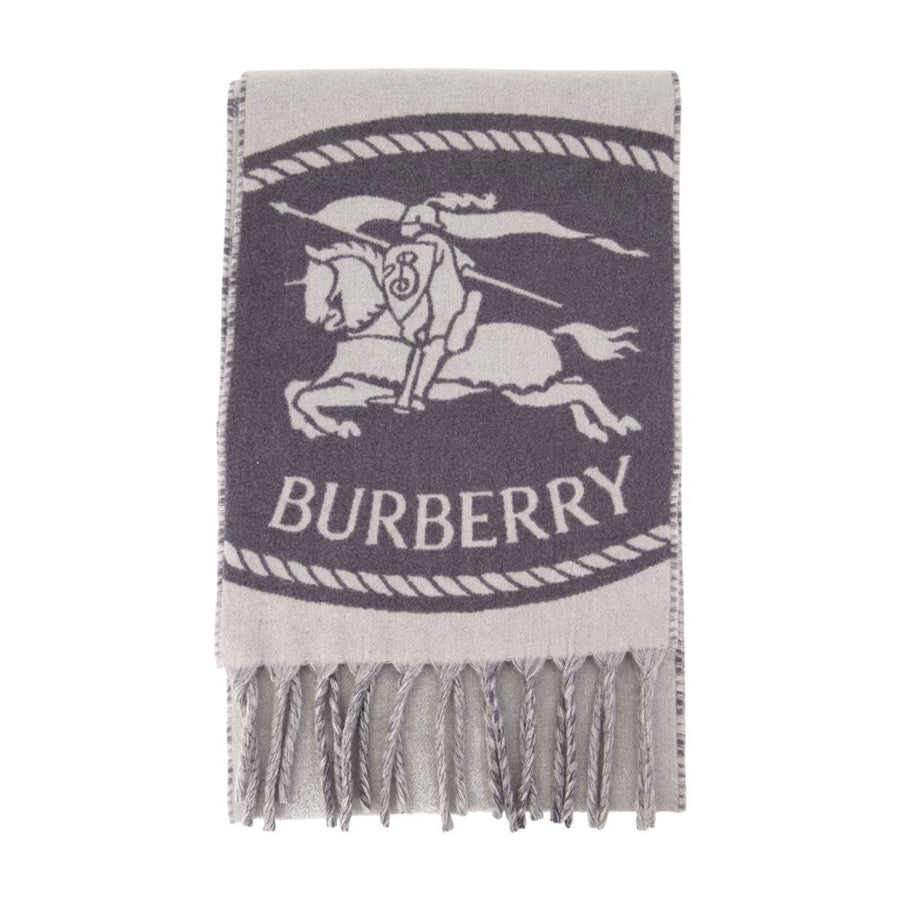 Burberry Equestrian Logo-Print Cashmere Scarf — Gray Scarfs