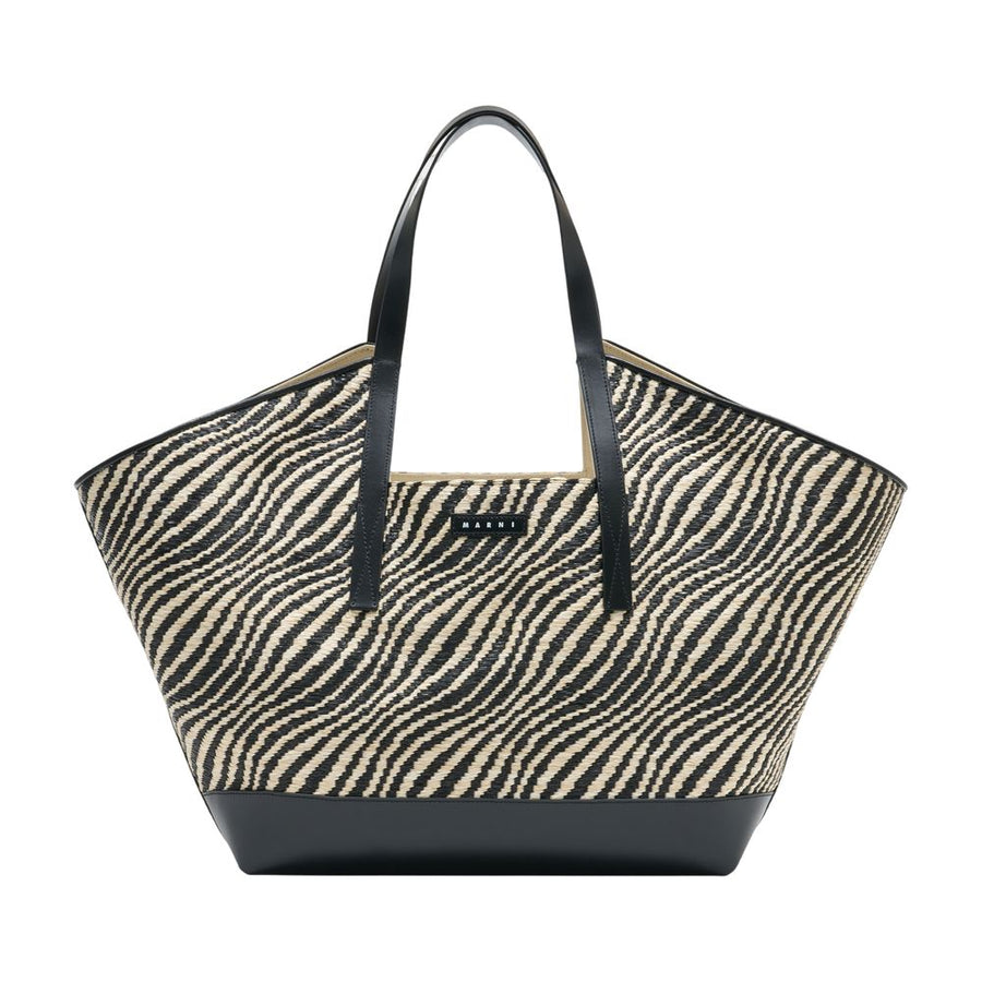 Marni Striped Jacquard Nylon Tote Bag — Black
