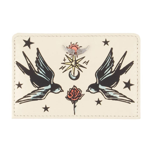Zadig & Voltaire Tattoo-Print Cowhide Card Case — Ivory Cases
