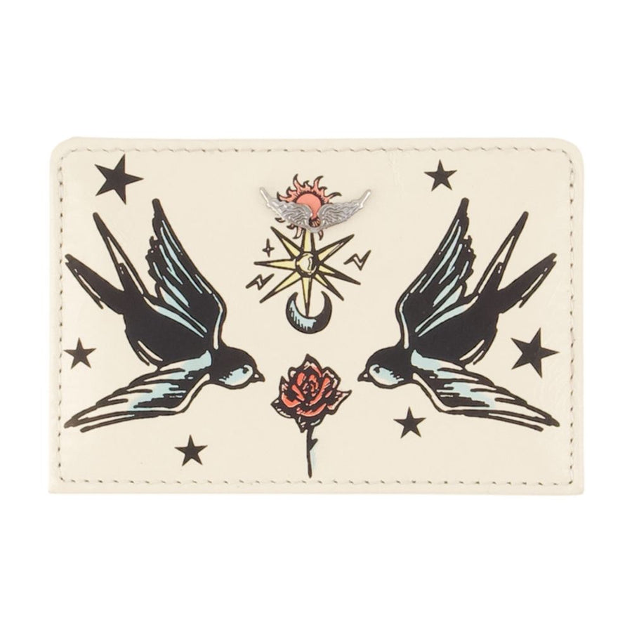 Zadig & Voltaire Tattoo-Print Cowhide Card Case — Ivory Cases