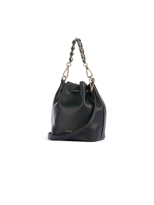Coccinelle Pebbled Leather Bucket Bag — Black Genuine