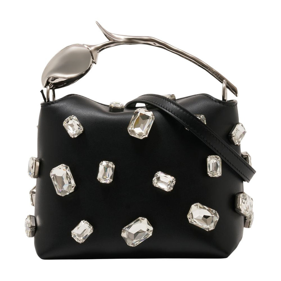 Erdem Crystal-Embellished Calfskin Top Handle Bag — Black