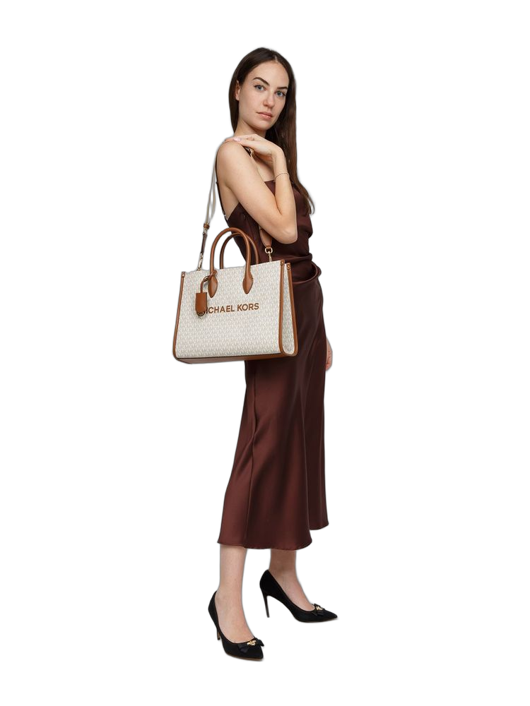 Michael Kors Mirella Medium East-West Tote Bag — Beige 89.coated Canvas