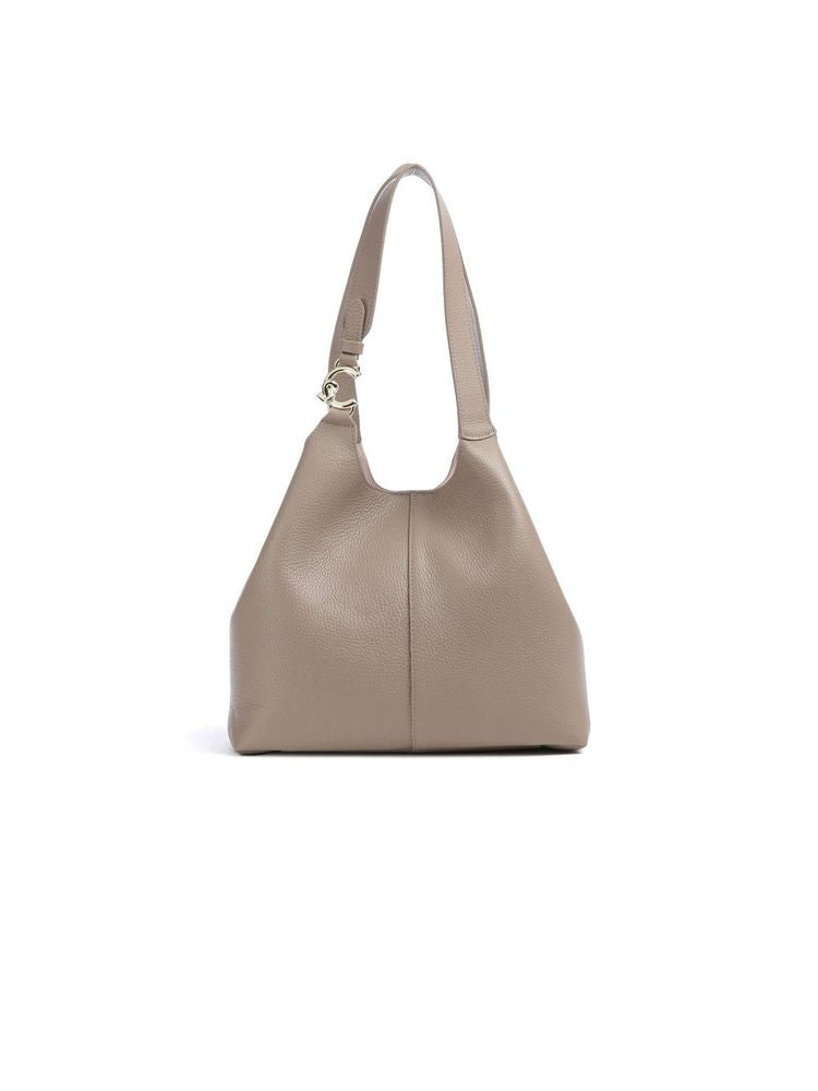Coccinelle Grained Leather Shoulder Bag — Taupe