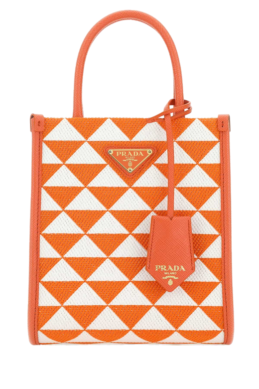 Prada Quilted Geometric Jacquard Top Handle Bag — Orange Pl-calf Leather