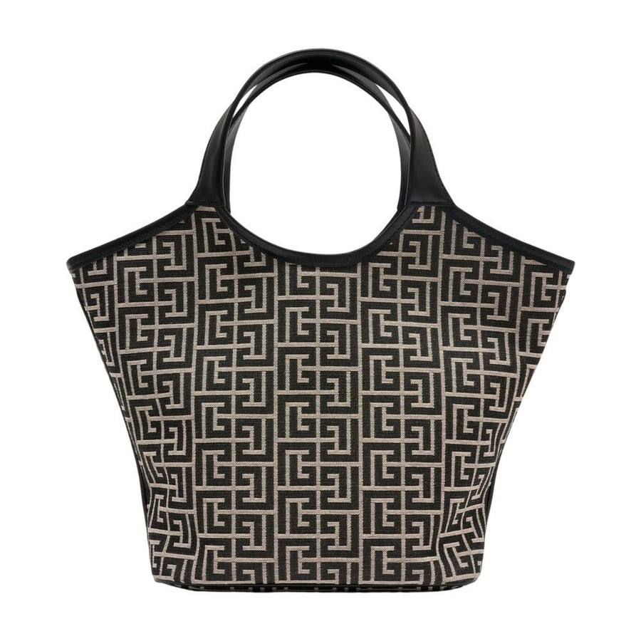 Balmain Monogram Jacquard Leather Top Handle Bag — Black Calfskin