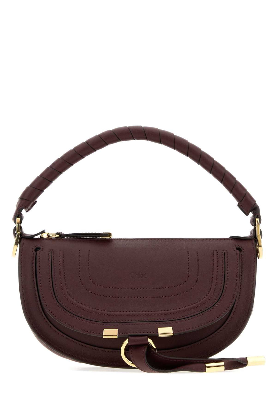 Chloé Leather Curved Top Handle Shoulder Bag — Brown