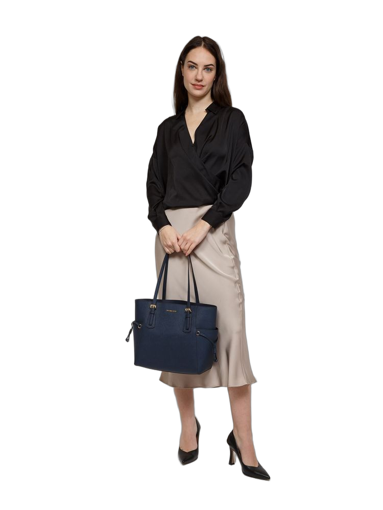 Michael Kors Structured Leather Tote Bag — Navy