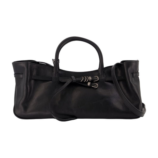 Margesherwood Ruched Leather Shoulder Bag — Black Cowhide