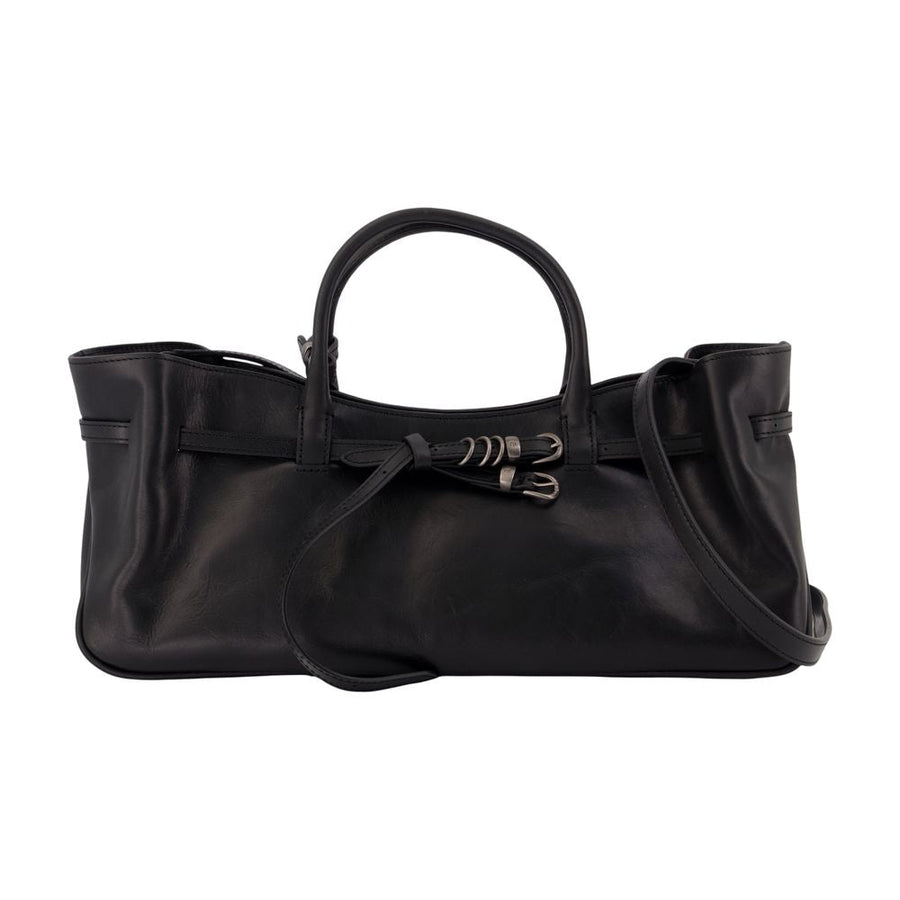 Margesherwood Ruched Leather Shoulder Bag — Black Cowhide