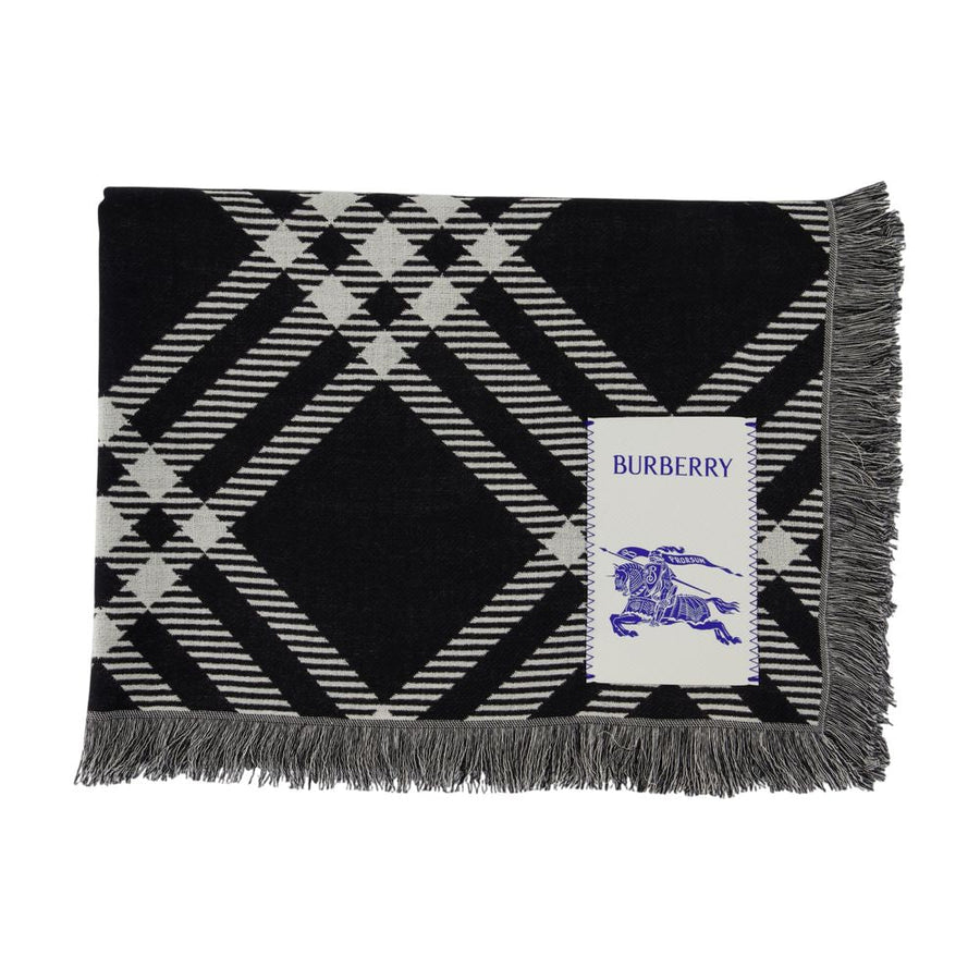 Burberry Wool Checked Scarf — Black Scarfs