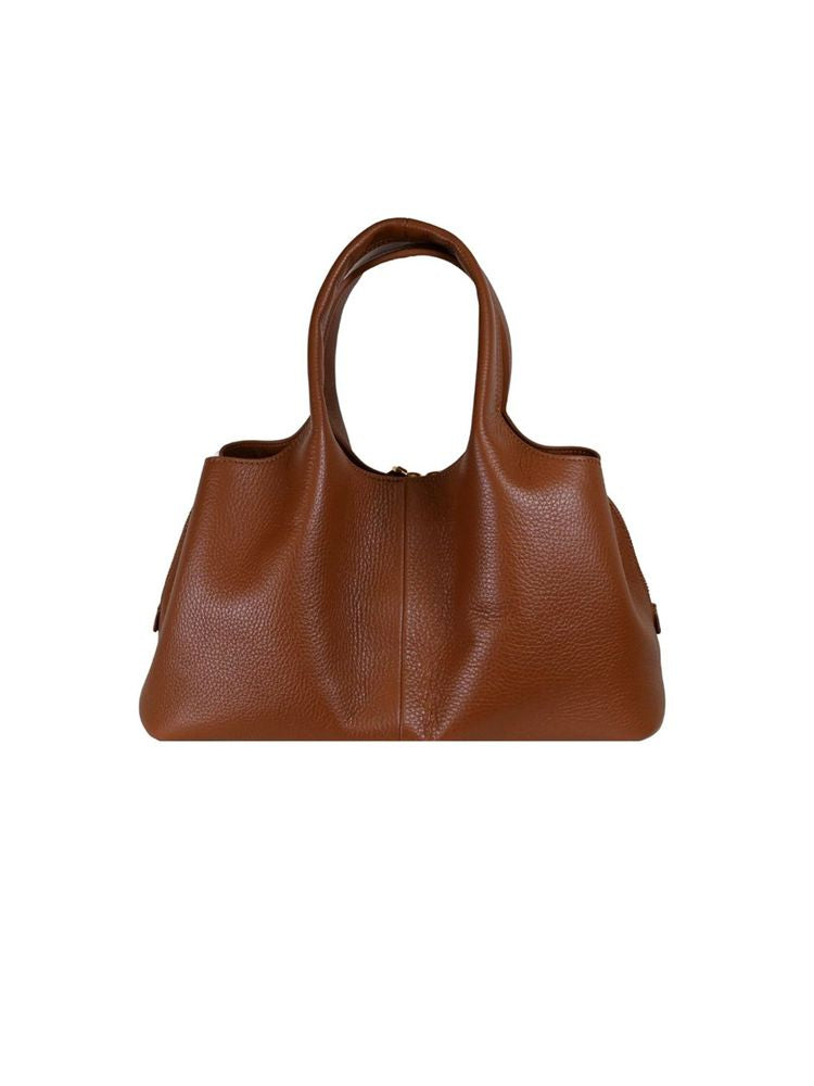 Coccinelle Pebbled Cognac Leather Top Handle Bag — Brown Bovine