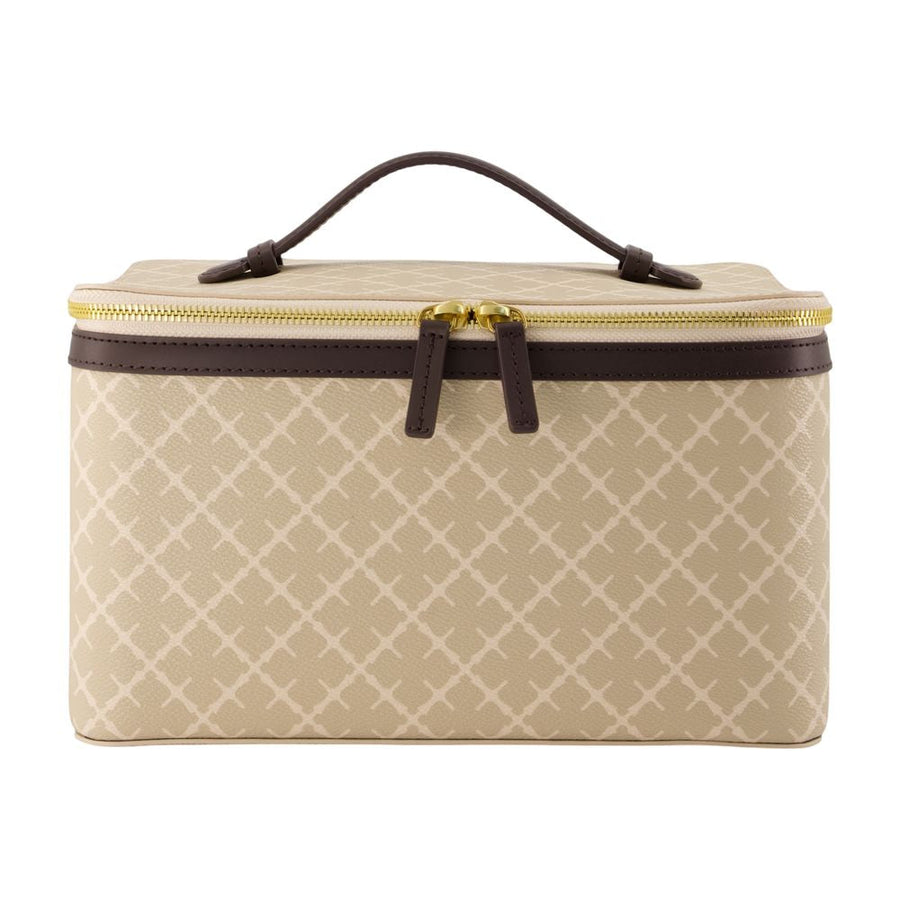 By Malene Birger Quilted Diamond Pattern Vanity Case — Beige Synthetic Top Handle Bags