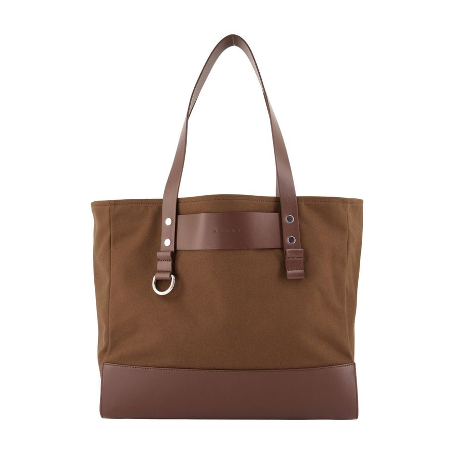 Marni Canvas And Leather-Trimmed Tote Bag — Brown Cotton