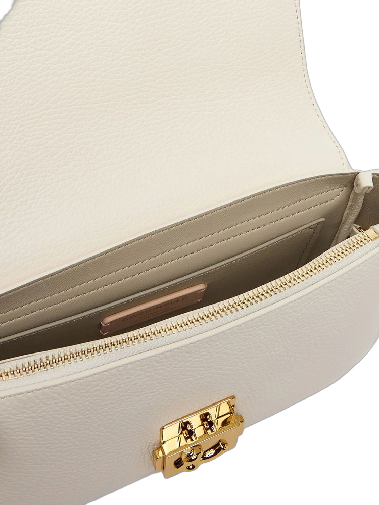 Coccinelle C-Me Lock Shoulder Bag — White Cowhide