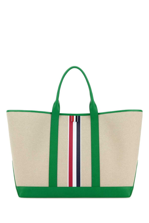 Thom Browne Canvas With Striped Detail Tote Bag — Green