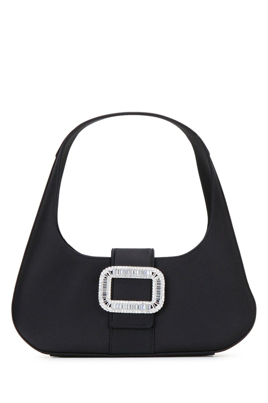 Roger Vivier Crystal-Buckle Shoulder Bag — Black Nylon