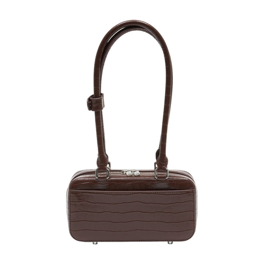 Self-Portrait Crocodile-Embossed Leather Shoulder Bag — Brown