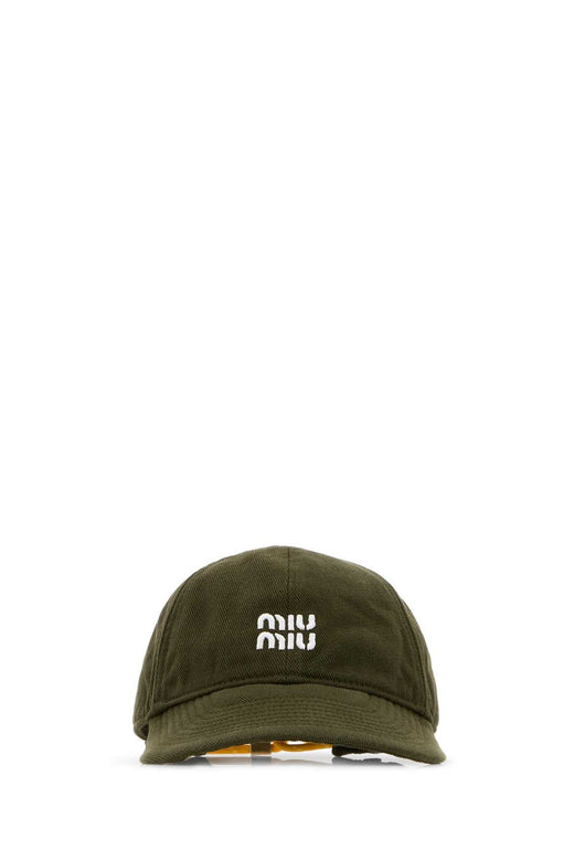 Miu Miu Hat Logo-Embroidered Cotton Baseball Cap — Green Caps