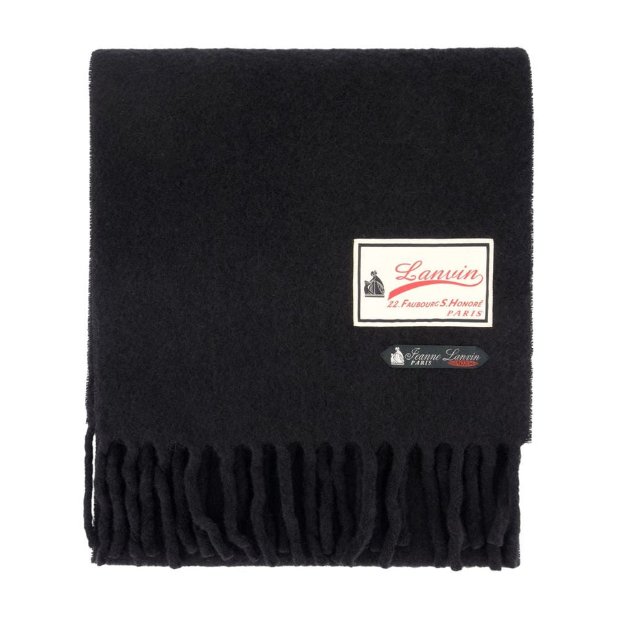 Lanvin Wool With Label Detail Scarf — Black Scarfs