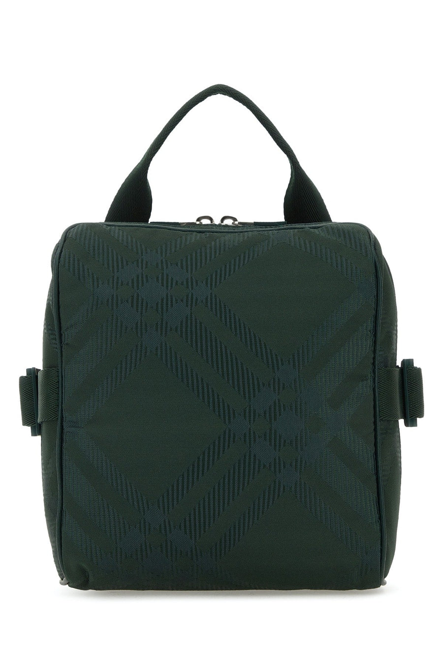 Burberry Check-Embossed Nylon Top Handle Bag — Green Polyamide (nylon) Polyester