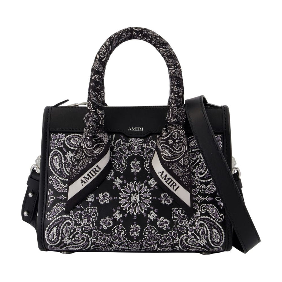 Amiri Bandana-Print Calfskin Top Handle Bag — Black