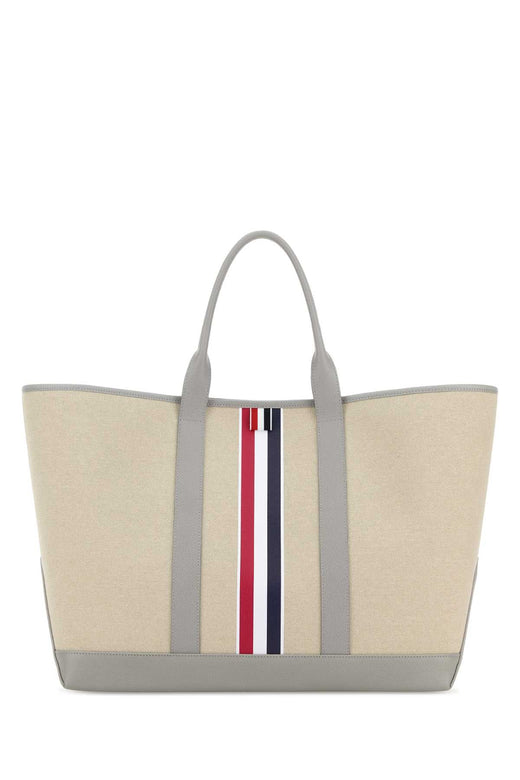 Thom Browne Striped Canvas Tote Bag — Beige