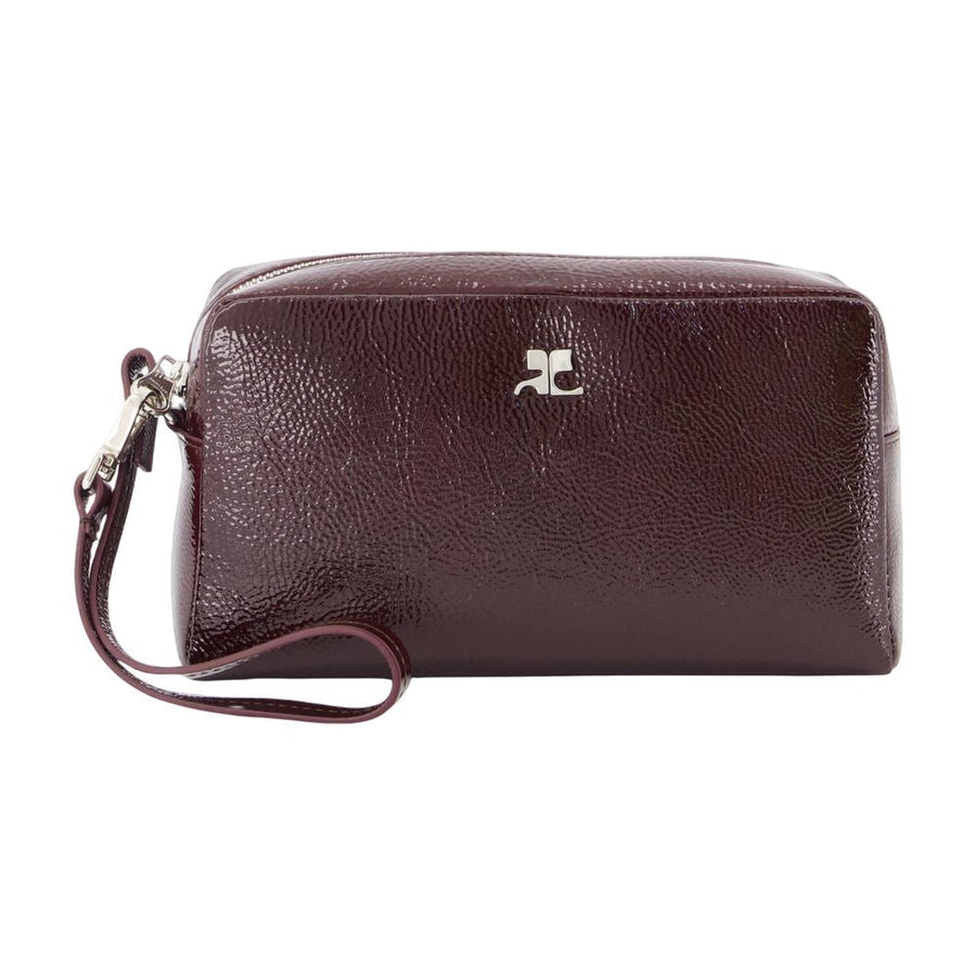 Courreges Pebbled Leather Wristlet Wallet — Burgundy Cotton