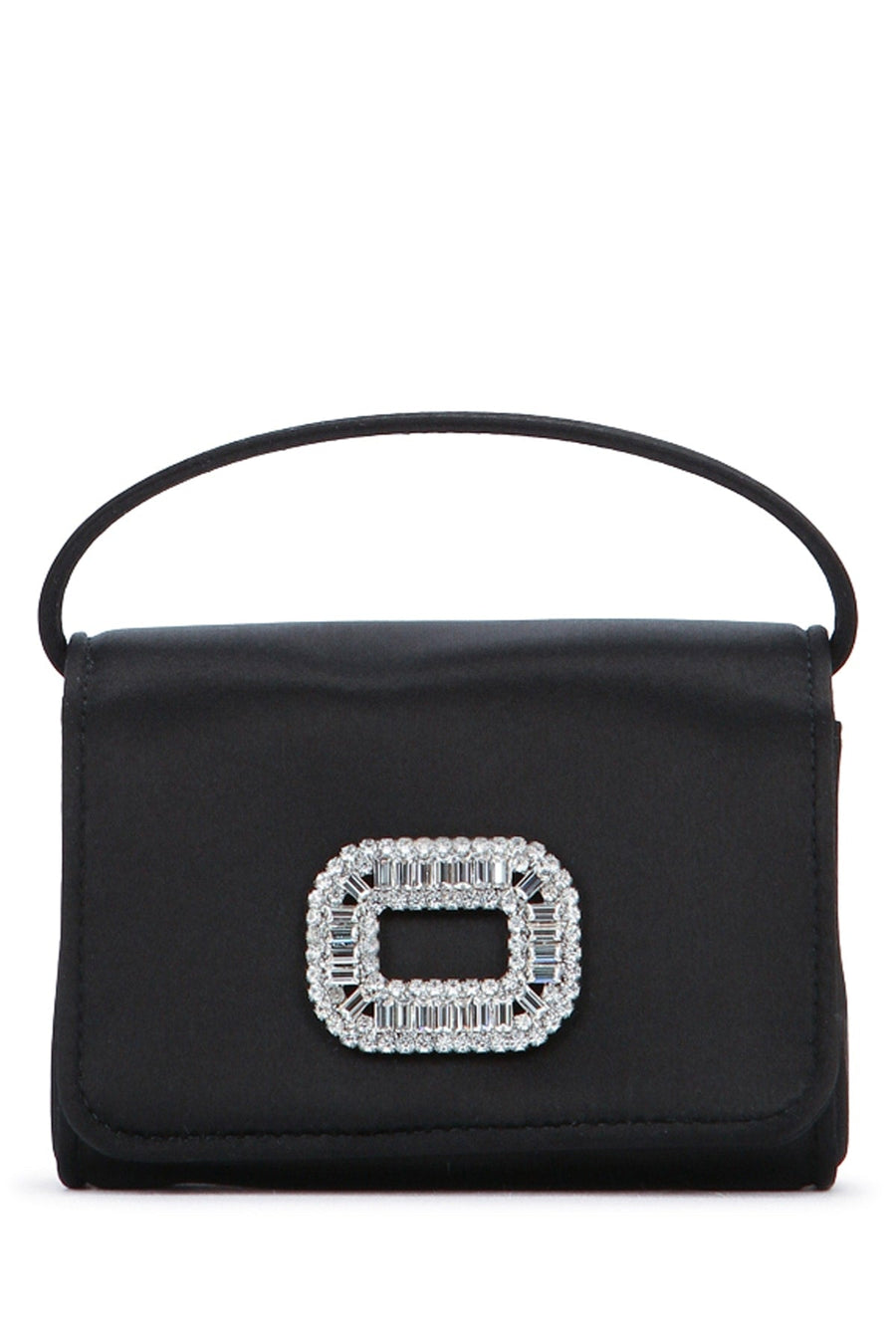 Roger Vivier Crystal-Embellished Top Handle Bag — Black Satin