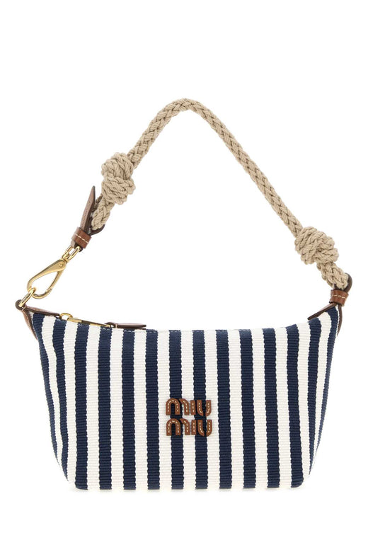 Miu Miu Striped Canvas Shoulder Bag — Navy