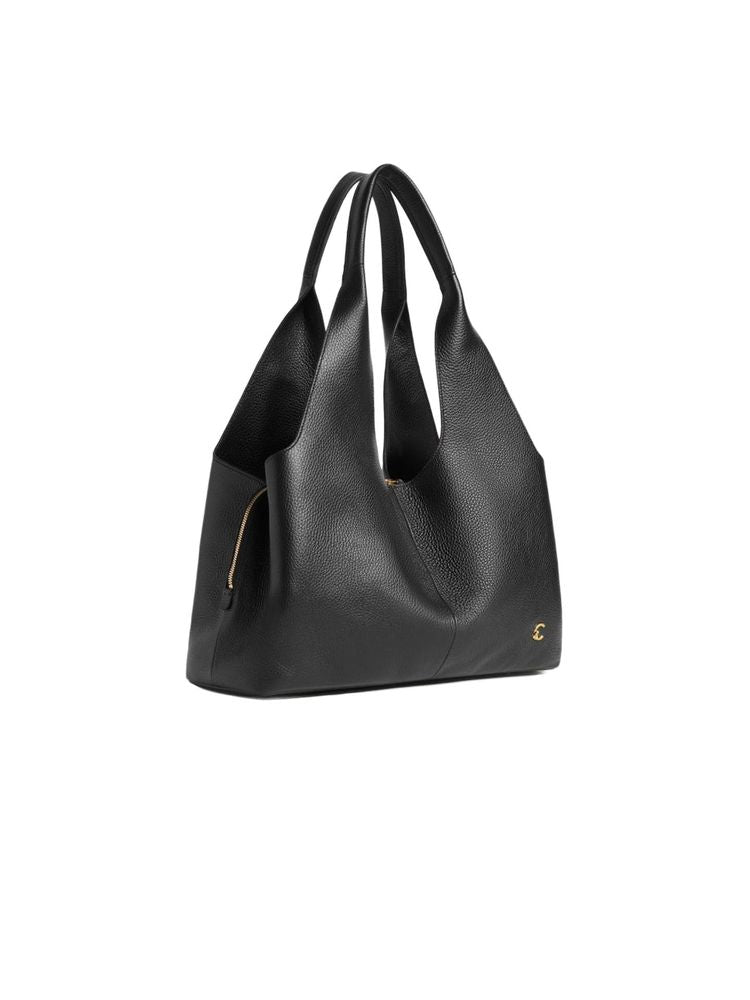 Coccinelle Pebbled Leather Shoulder Bag — Black Bovine