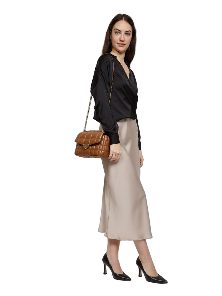 Michael Kors Quilted Pvc Chain-Link Shoulder Bag — Brown Polyvinyl Chloride