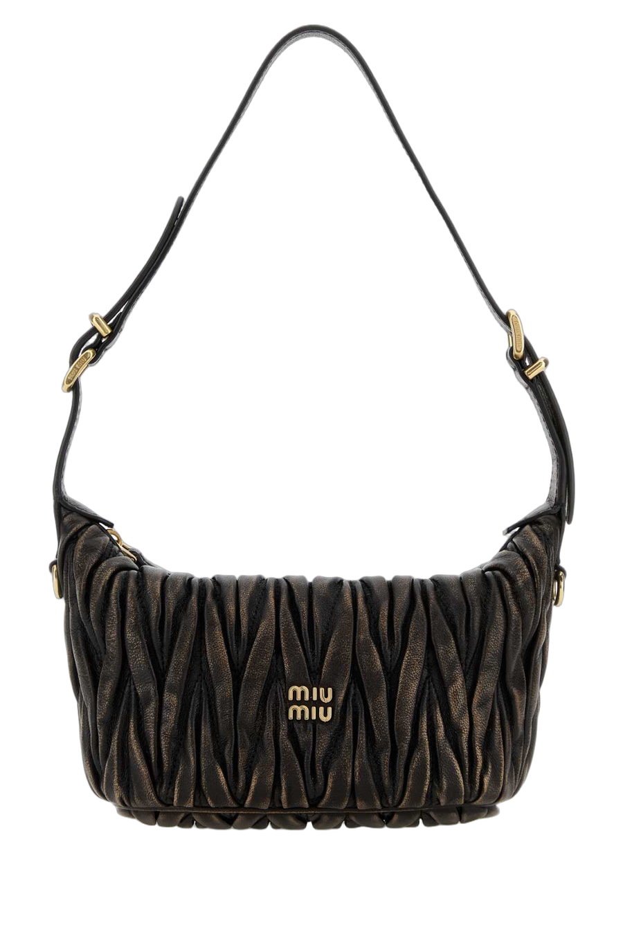 Miu Miu Ruched Leather Shoulder Bag — Brown