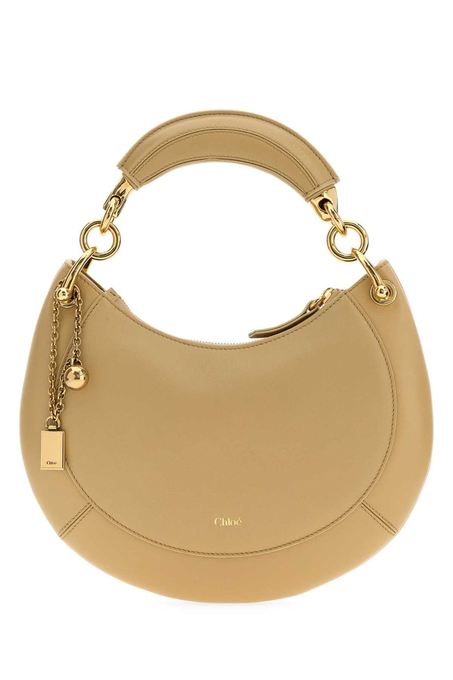 Chloé Curved Leather Shoulder Bag — Beige