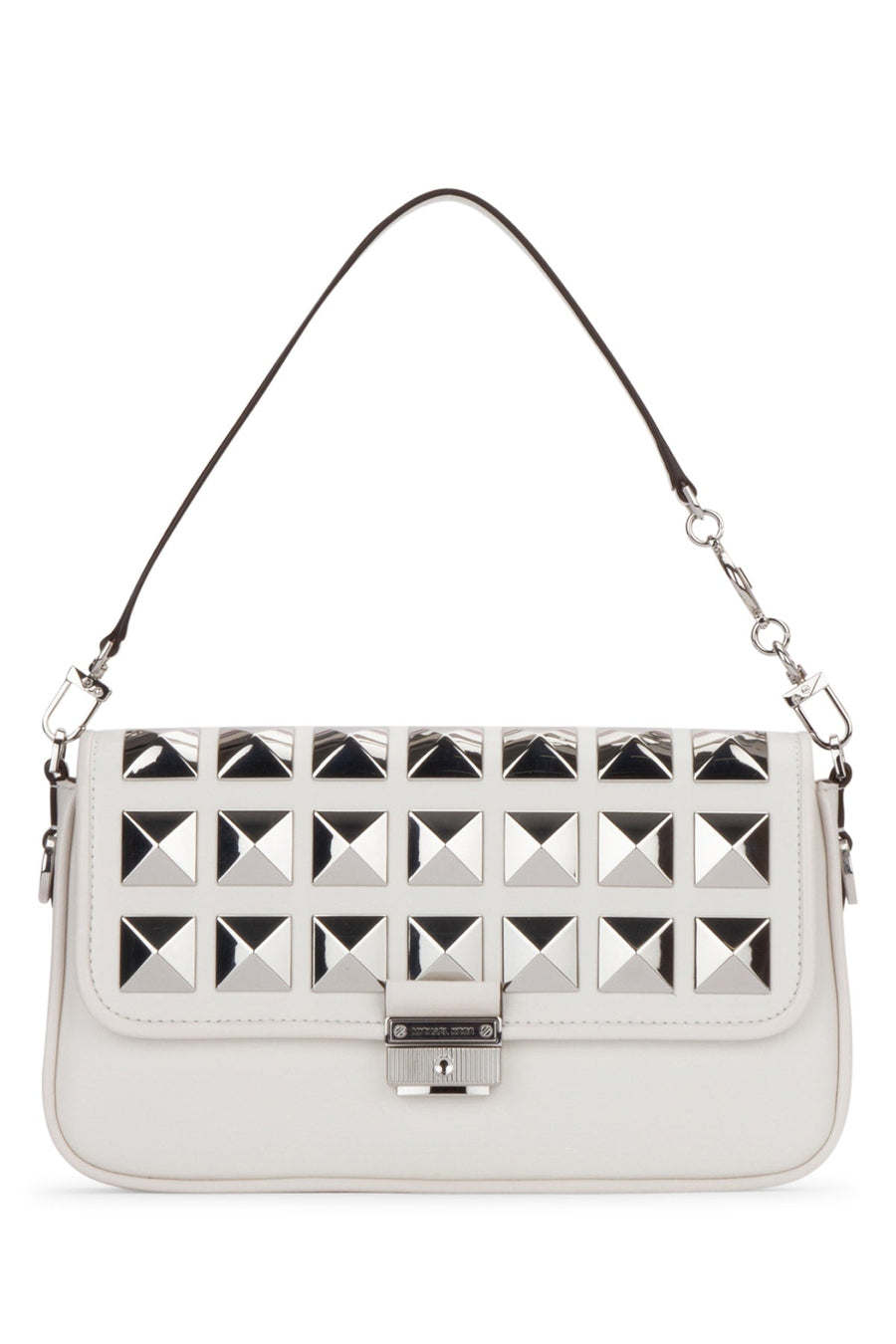 Michael Kors Pyramid Studded Leather Shoulder Bag — White